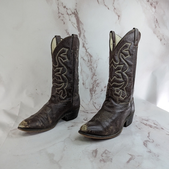 Vintage Cowboy Boots Mens 9.5 Brown Silverado Leather Western USA main image 6